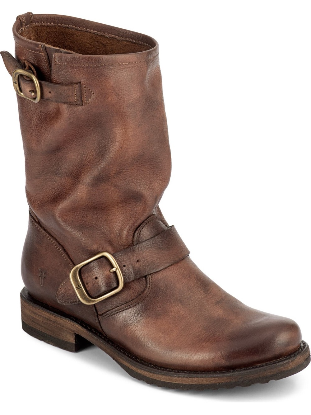 Frye Veronica Short Slouch Brown Leather Moto Engineer Boots 54462 Women’s 8.5